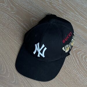 Gucci Black NY Yankees Cap with Gold Butterfly